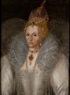 Portrait d'lisabeth Ire ge dont le visage prsente de profondes rides.