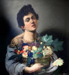 Tableau reprsentant un jeune garon portant un panier de fruits.