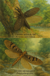 Illustration de Nevromus austroindicus (Corydale indien du Sud) et Protohermes grandis (Corydale japonais géant) en action dans leur habitat naturel, avec leurs noms français et scientifiques visibles, format 1025x1536
