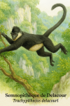Un Semnopithque de Delacour (Trachypithecus delacouri) en action dans son habitat naturel, illustr dans un format 1025x1536, avec ses noms franais et scientifique visibles.