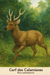 Cerf des Calamianes (Rusa calamianensis) en action dans son habitat naturel, format 1025x1536, avec les noms franais et scientifique visibles
