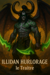 Draw Illidan Stormrage in 1025x1536 resolution with his name and title in French during the Burning Crusade era