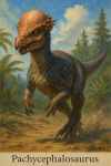 Draw a Pachycephalosaurus in action in its natural habitat, including its scientific name.