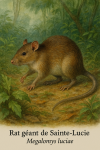 Megalomys luciae  Rat gant de Sainte-Lucie en action dans son milieu naturel, avec son nom franais et scientifique visible