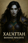 Draw the beautiful Xal'attah with her lovely black hair without her helmet in 1025*1536 with her name and title in French in TWW