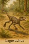 Draw a Lagosuchus in action in its natural habitat, including its scientific name.