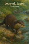 Loutre du Japon (Lutra nippon) en action dans son habitat naturel, avec les noms "Loutre du Japon" et "Lutra nippon" intgrs dans limage