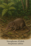 Nesophonte dEdith (Nesophontes edithae) en action dans son milieu naturel, avec son nom franais et scientifique affich
