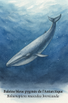 Baleine bleue pygme de lAntarctique (Balaenoptera musculus brevicauda) en action dans son milieu naturel, avec son nom franais et scientifique visible