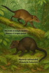 dessine un Murexia longicaudata — Murexia à longue queue et un Murexia rothschildi — Murexia de Rothschild en action dans leur milieu naturel avec leurs noms Français et scientifique