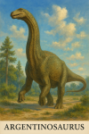 Draw an Argentinosaurus in action in its natural habitat, including its scientific name.