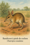 Chaeropus ecaudatus (Bandicoot  pieds de cochon) en action dans son habitat naturel, avec les noms 'Bandicoot  pieds de cochon' et 'Chaeropus ecaudatus' visibles dans l'image