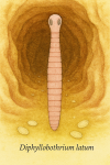 Illustration naturaliste de Diphyllobothrium latum dans son habitat ou son hôte naturel