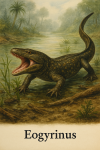 Draw an Eogyrinus in action in its natural habitat, including its scientific name.