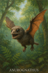 Draw an Anurognathus in action in its natural habitat, including its scientific name.
