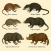 dessine moi des 6 soricomorphes (mammifères) d'espèces differentes en couleurs sur fond clair en format 1024*1024 et leurs noms scientifique seulement.