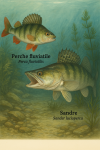 Draw a European perch (Perca fluviatilis) and a zander (Sander lucioperca) in action in their natural habitat, including their scientific and French names.