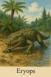 Draw an Eryops in action in its natural habitat, including its scientific name.