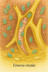 Illustration naturaliste de Eimeria stiedae dans son hôte ou son habitat naturel