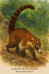 Nasua narica nelsoni (coati de l’île de Cozumel) en action dans son milieu naturel, avec son nom français et scientifique