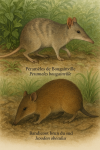 Dessine un Perameles bougainville (Bandicoot de Bougainville) et un Isoodon obesulus (Bandicoot brun du sud) en action dans leur milieu naturel. L'image doit être au format 1025x1536 et inclure leurs noms en français et en latin.