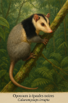 Caluromysiops irrupta  Opossum  paules noires en action dans leur milieu naturel, avec leurs noms Franais et scientifique