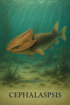 Draw a Cephalaspis in action in its natural habitat, including its scientific name.