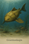 Draw a Groenlandaspis in action in its natural habitat, including its scientific name.