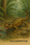 Draw a Doleserpeton in action in its natural habitat, including its scientific name.