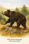 Ours brun mexicain (Ursus arctos nelsoni) en action dans son milieu naturel, format 1025x1536, avec son nom français et scientifique
