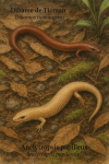 Dessine un Dibamus tiomanensis (Dibame de Tioman) et un Anelytropsis papillosus (Anélytropsis papilleux) en action dans leur milieu naturel. L'image doit être au format 1025x1536 et inclure leurs noms en français et en latin.