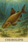 Draw a Cheirolepis in action in its natural habitat, including its scientific name.