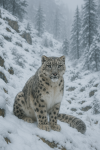 dessine une panthere des neiges dans son milieu naturel en hiver