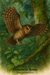 Chouette de Pemba (Otus pembaensis) en action dans son habitat naturel, format 1025x1536, avec les noms franais et scientifique visibles