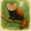 dessine moi 1 panda roux (Mammifres) dans son milieu naturel en couleurs sur fond clair en format 1024*1024 et son noms scientifique seulement