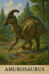 Draw an Amurosaurus in action in its natural habitat, including its scientific name.