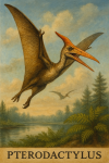 Draw a Pterodactylus in action in its natural habitat, including its scientific name.