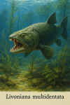 Draw a Livoniana in action in its natural habitat, including its scientific name.