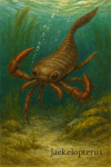 Jaekelopterus rhenaniae, un arthropode préhistorique, en action dans son habitat naturel aquatique, format 1025x1536