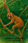 Loris tardigradus (loris gracile du Sri Lanka) en action dans son habitat naturel, avec les noms 'Loris gracile du Sri Lanka' et 'Loris tardigradus' intgrs dans l'image