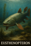 Draw an Eusthenopteron in action in its natural habitat, including its scientific name.
