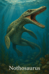 Draw a Nothosaurus in action in its natural habitat, including its scientific name.