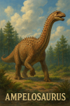 Draw an Ampelosaurus in action in its natural habitat, including its scientific name.